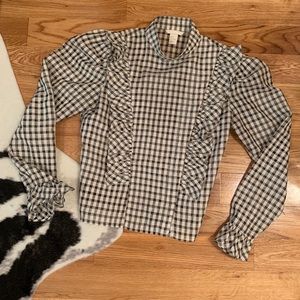 Gingham button down ruffle blouse